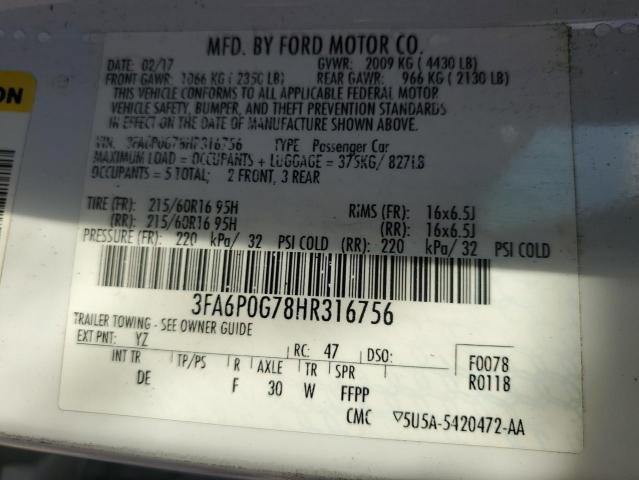 2017 FORD FUSION S 3FA6P0G78HR316756