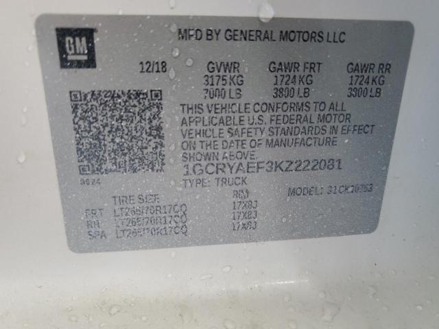 2019 CHEVROLET SILVERADO K1500 1GCRYAEF3KZ222081