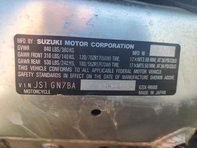 2002 SUZUKI GSX-R600 JS1GN7BA822105109