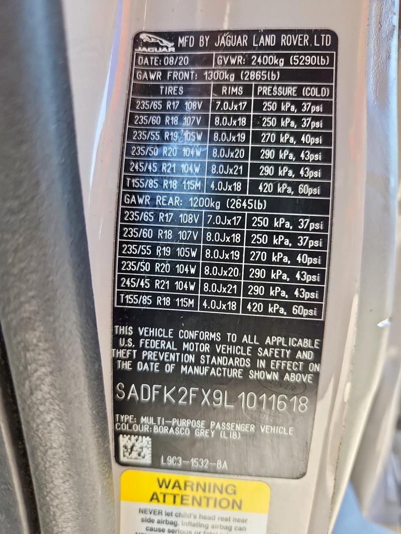 2020 JAGUAR E-PACE - SADFK2FX9L1011618