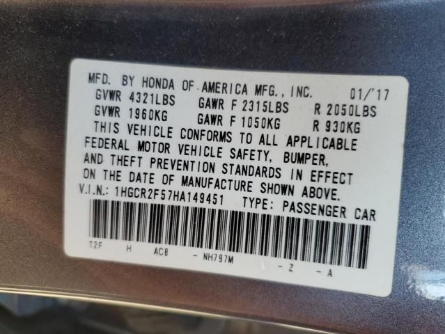 2017 HONDA ACCORD SPORT 1HGCR2F57HA149451