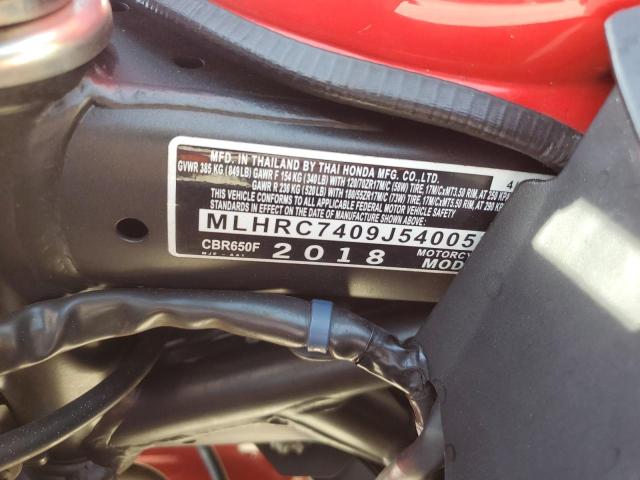 2018 HONDA CBR650 F MLHRC7409J5400531