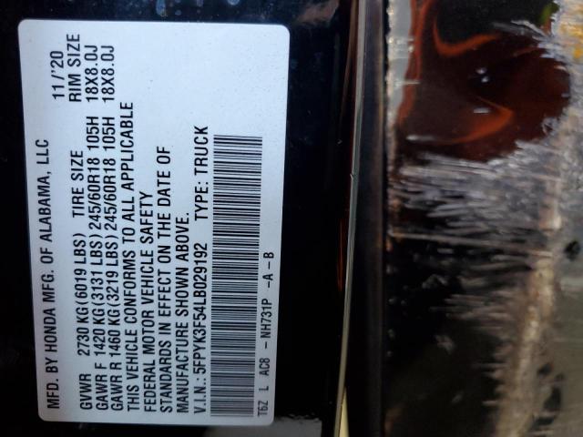 2020 HONDA RIDGELINE RTL 5FPYK3F54LB029192