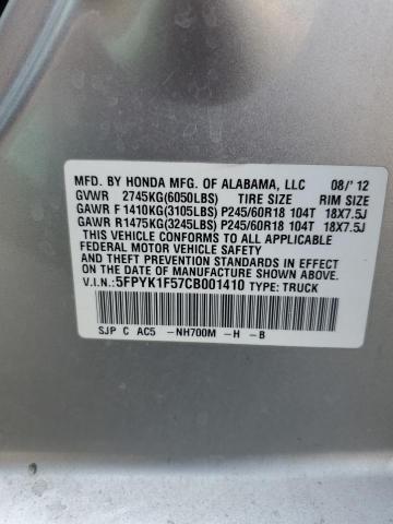 2012 HONDA RIDGELINE - 5FPYK1F57CB001410