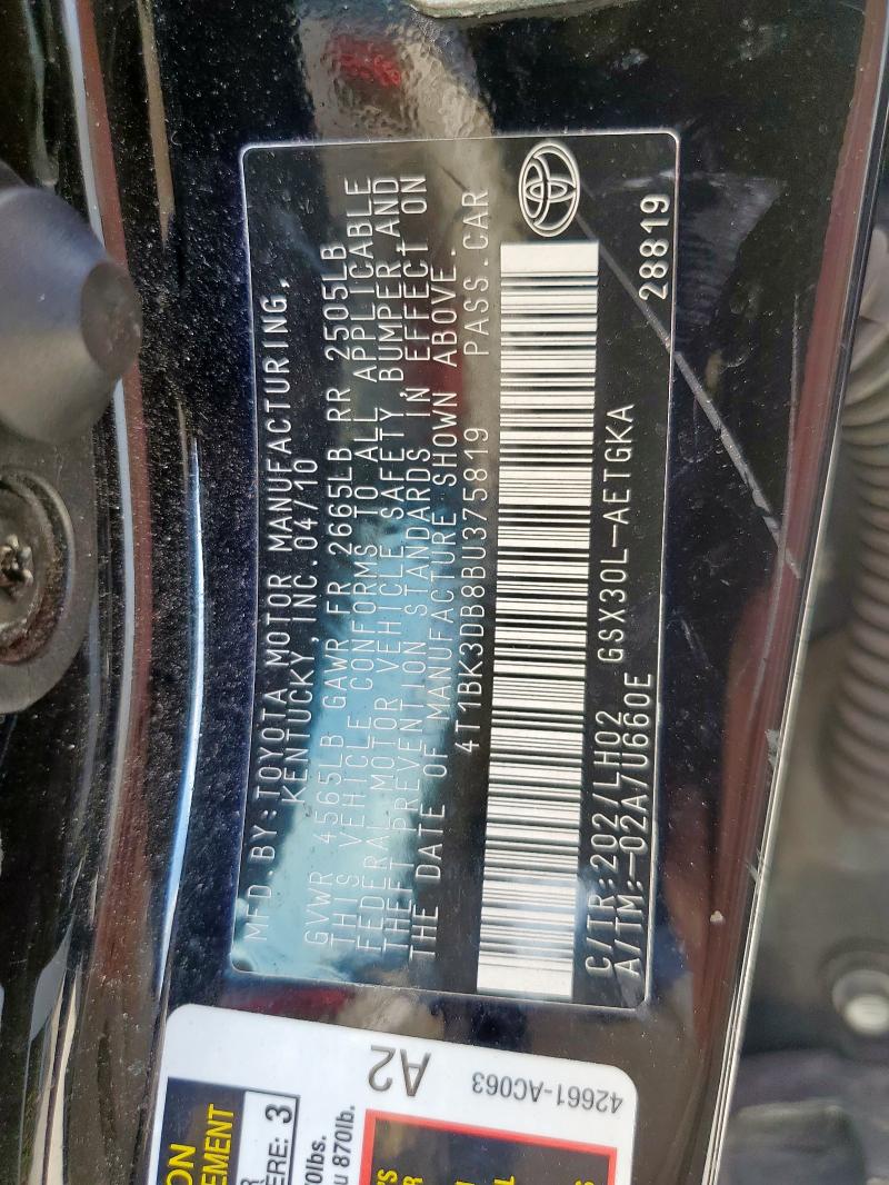 2011 TOYOTA AVALON BAS - 4T1BK3DB8BU375819