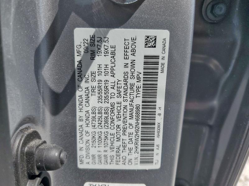 2022 HONDA CR-V TOURI - 2HKRW2H92NH668980