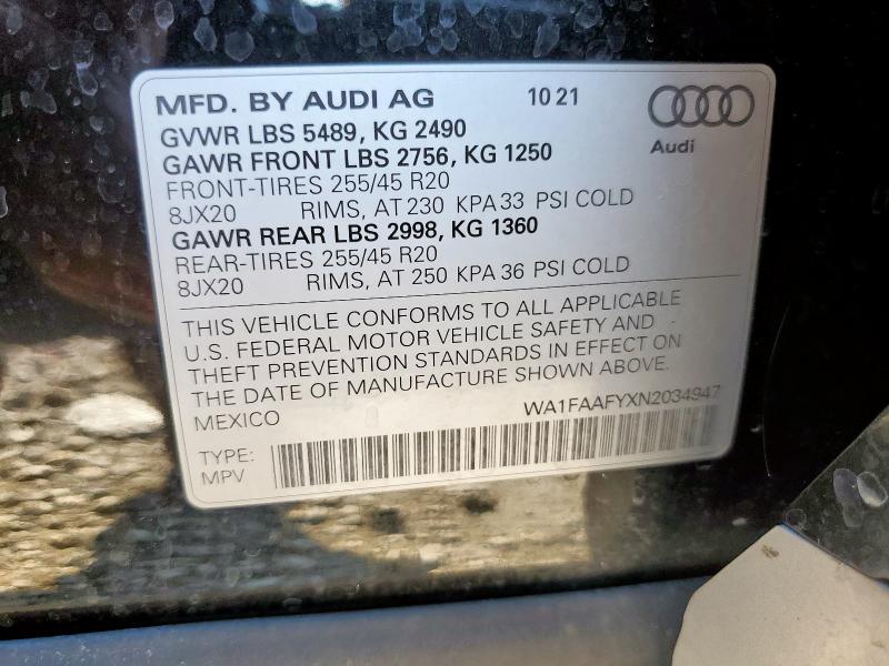 2022 AUDI Q5 PRESTIG WA1FAAFYXN2034947