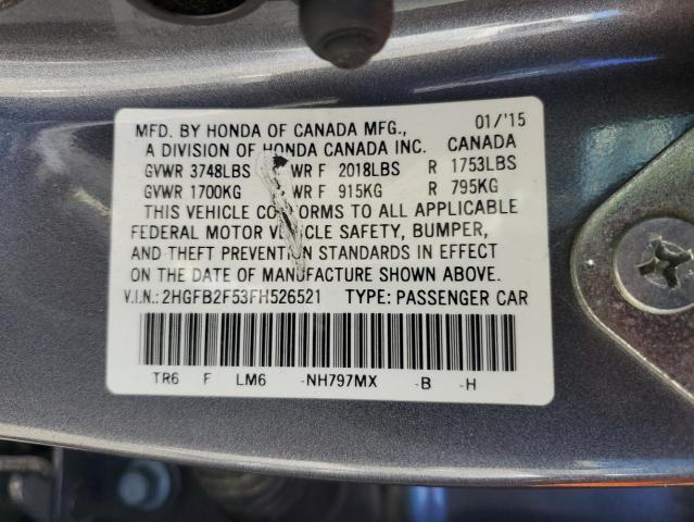 2015 HONDA CIVIC LX 2HGFB2F53FH526521