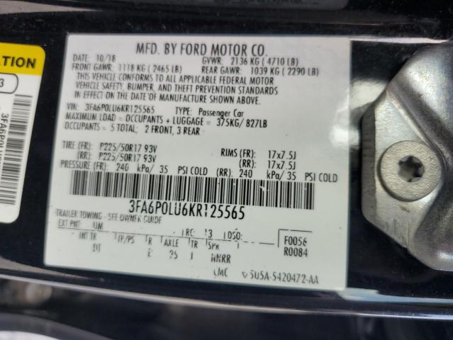 2019 FORD FUSION SE 3FA6P0LU6KR125565