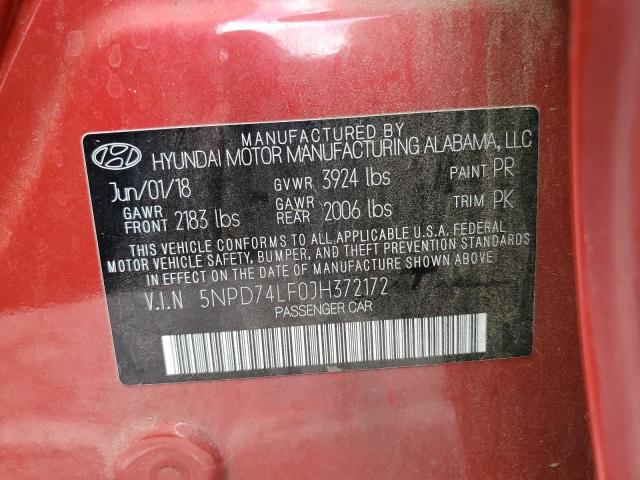 2018 HYUNDAI ELANTRA SE 5NPD74LF0JH372172