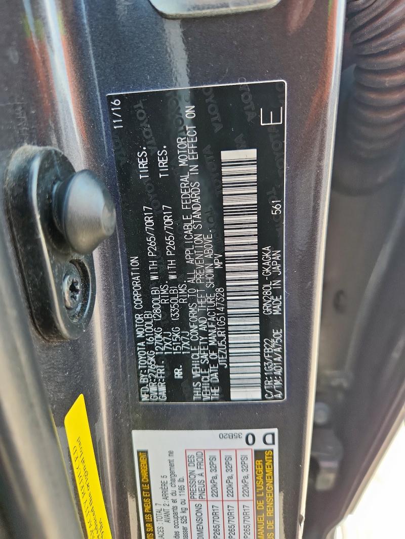 2016 TOYOTA 4RUNNER SR5 JTEZU5JR1G5147328