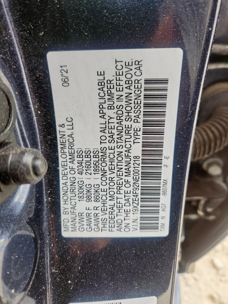 2022 HONDA INSIGHT TO 19XZE4F92NE001218