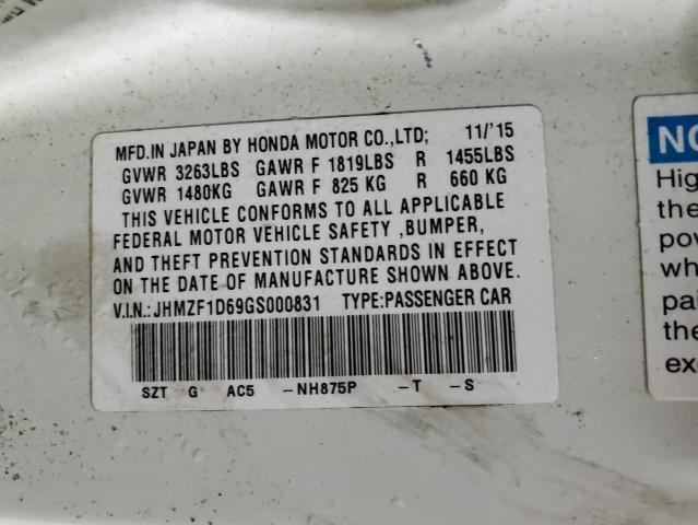 2016 HONDA CR-Z EX JHMZF1D69GS000831
