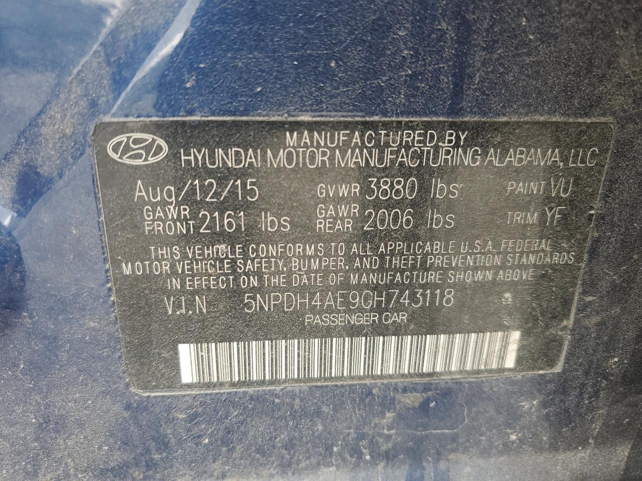 Lot #3260485561 2016 HYUNDAI ELANTRA SE