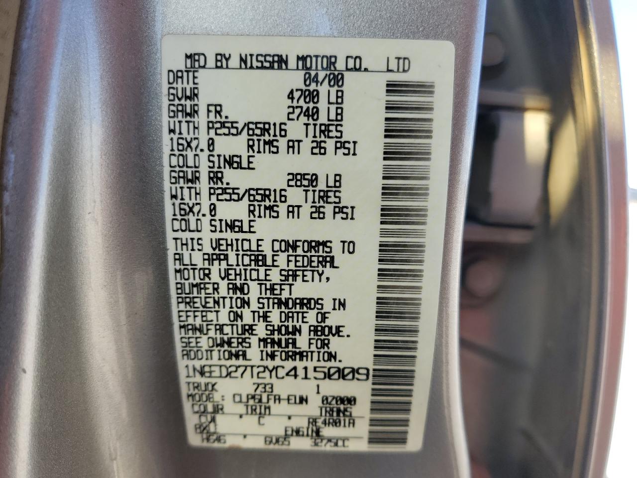 Lot #3316009817 2000 NISSAN FRONTIER CREW CAB XE