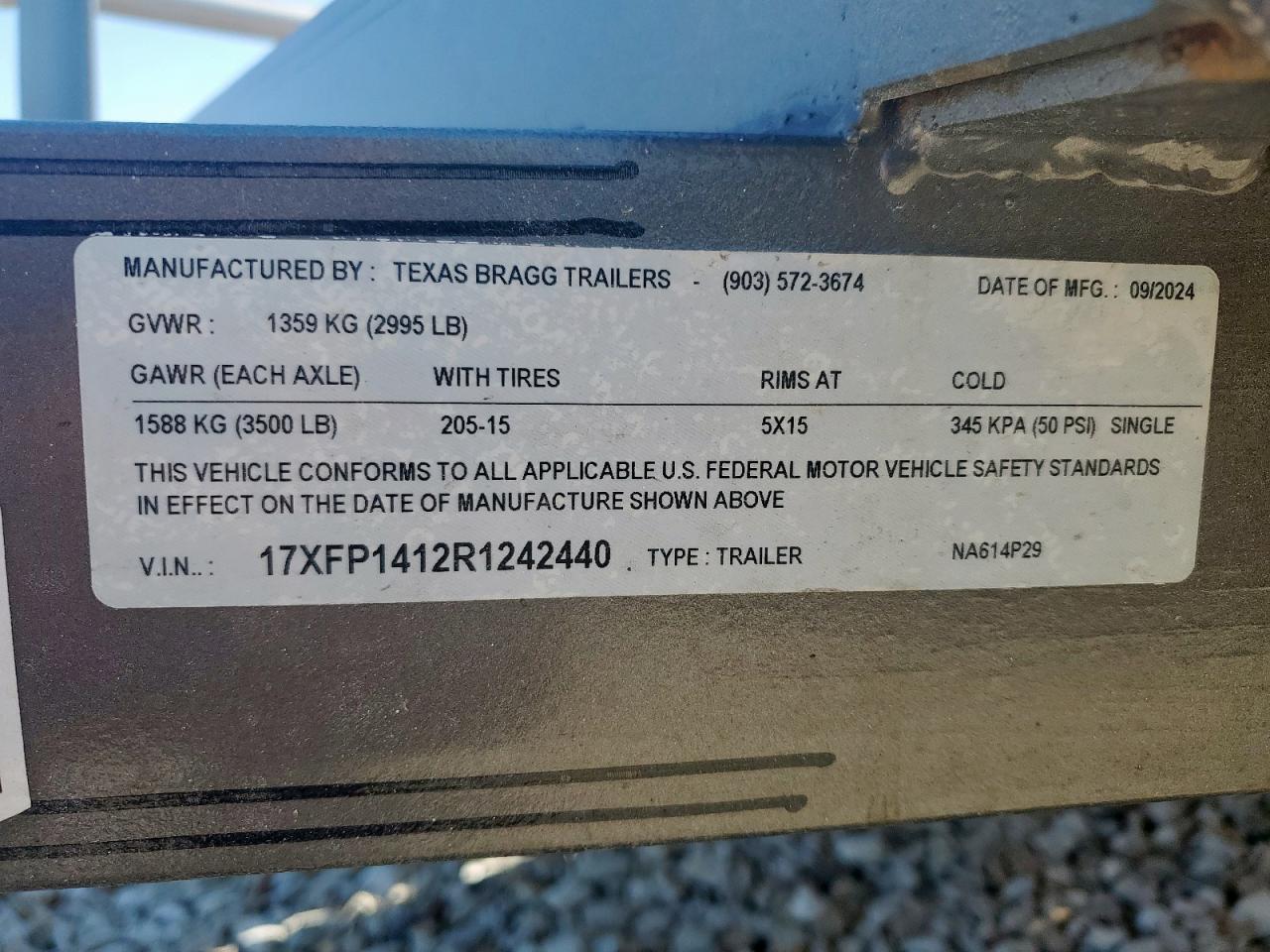 Lot #3234343114 2024 TEXASBRAGG TRAILER