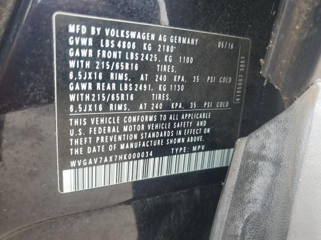 2017 VOLKSWAGEN TIGUAN S WVGAV7AX7HK000034