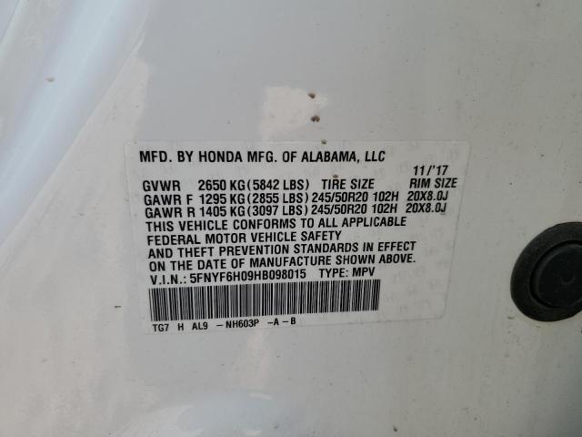 2017 HONDA PILOT ELIT - 5FNYF6H09HB098015