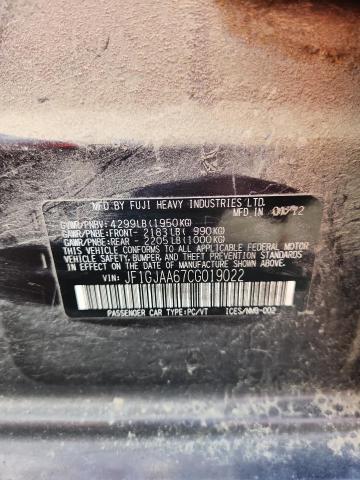 2012 SUBARU IMPREZA - JF1GJAA67CG019022