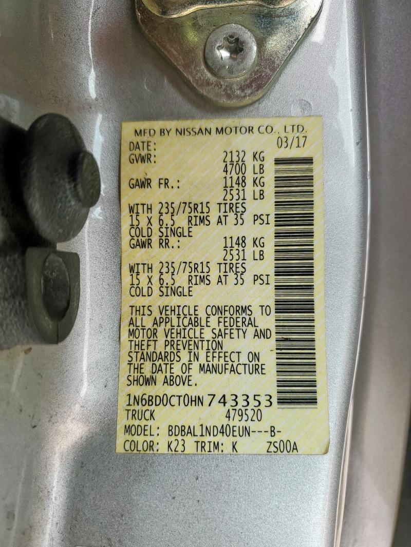 2017 NISSAN FRONTIER S 1N6BD0CT0HN743353