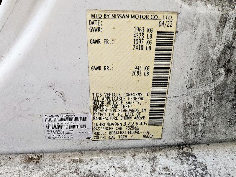 2022 NISSAN ALTIMA SV 1N4BL4DV9NN372546