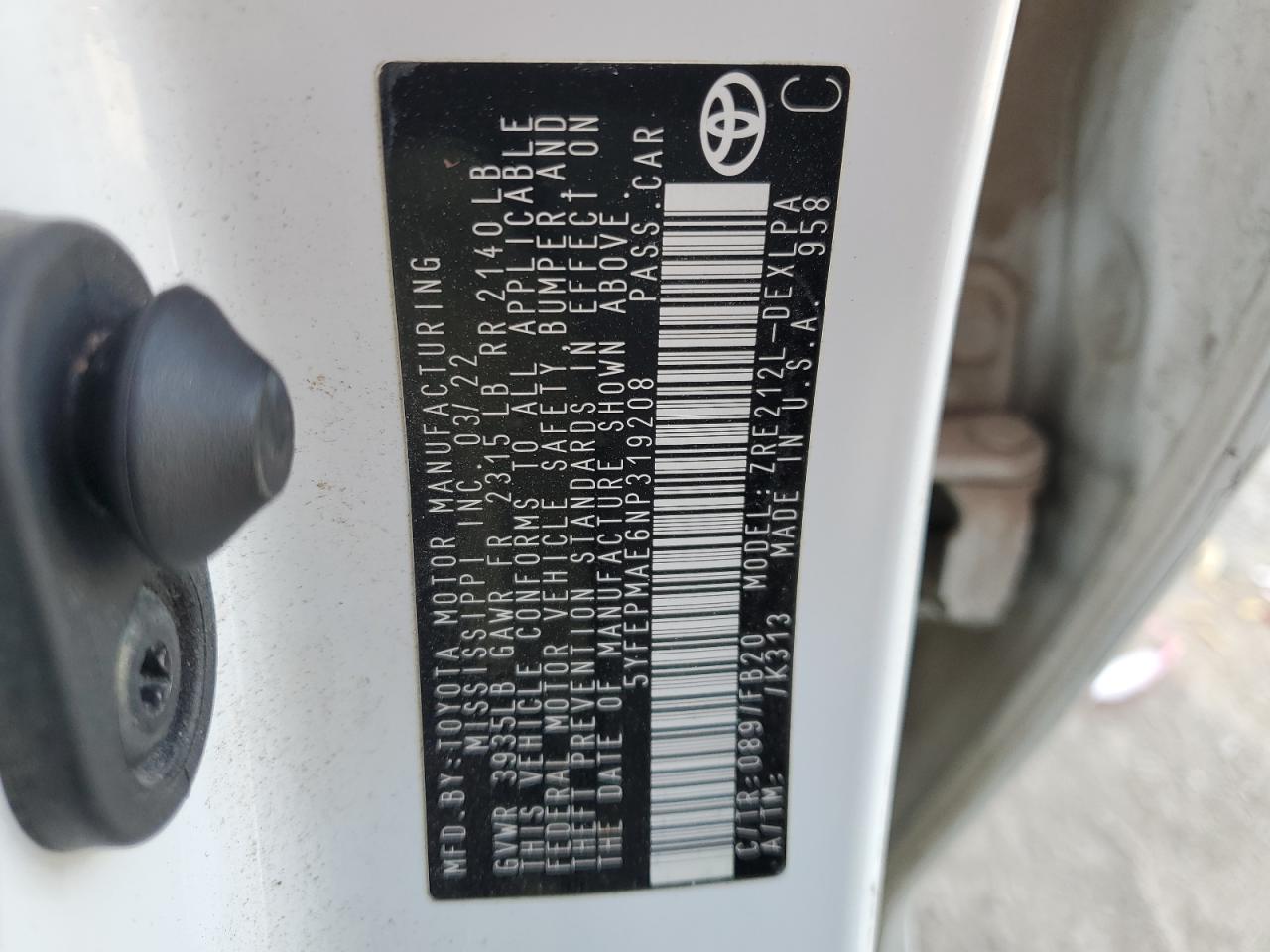 Lot #3269932981 2022 TOYOTA COROLLA LE