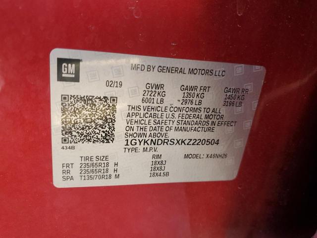 2019 CADILLAC XT5 LUXURY 1GYKNDRSXKZ220504