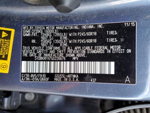 2016 TOYOTA HIGHLANDER LE 5TDBKRFH7GS226676