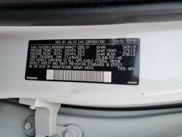 2018 VOLVO XC60 T6 LYVA22RK2JB096569