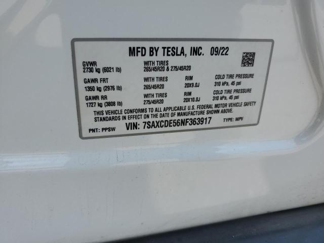 2022 TESLA MODEL X 7SAXCDE56NF363917
