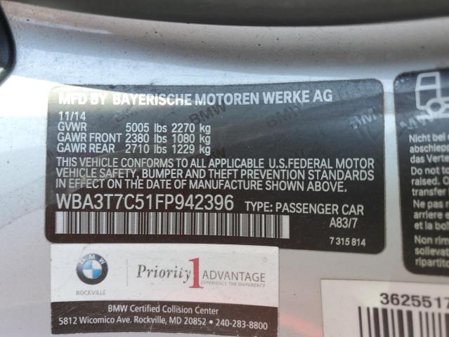 2015 BMW 435 XI WBA3T7C51FP942396