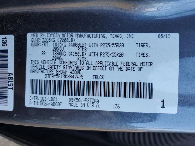2019 TOYOTA TUNDRA CRE 5TFAY5F10KX847475