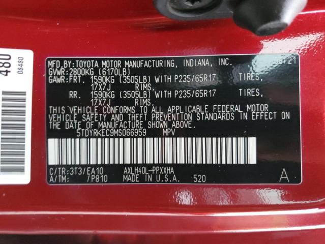 2021 TOYOTA SIENNA XLE 5TDYRKEC9MS066959