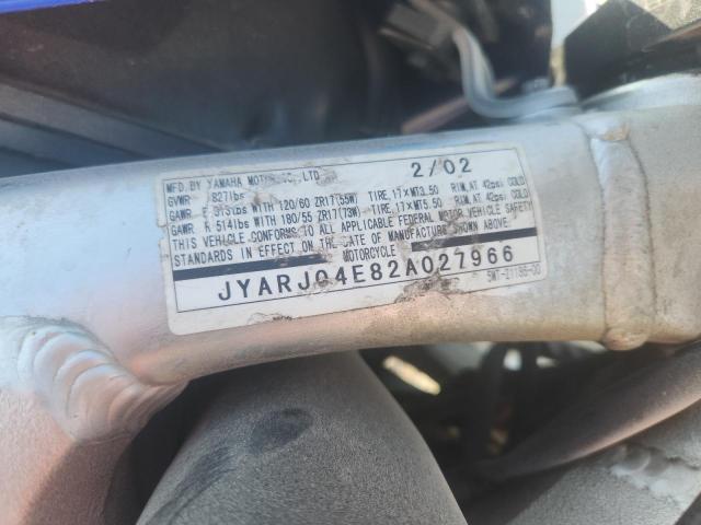 2002 YAMAHA YZFR6 L JYARJ04E82A027966