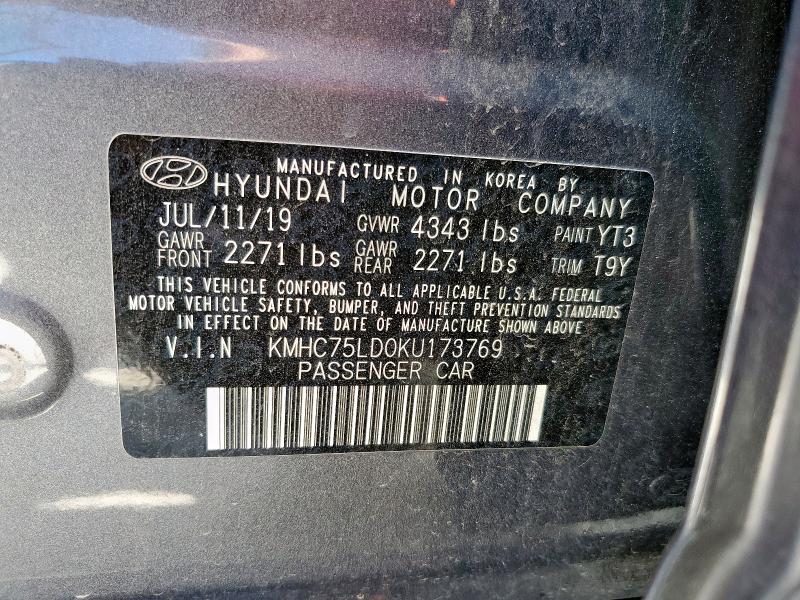 2019 HYUNDAI IONIQ LIMI KMHC75LD0KU173769