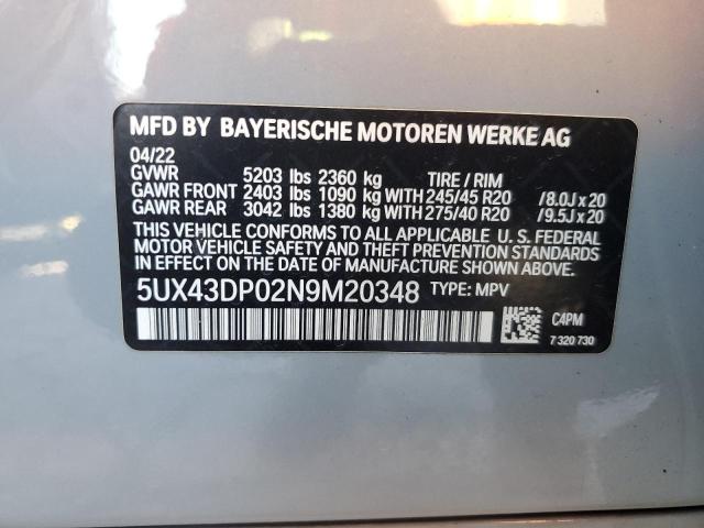 2022 BMW X3 SDRIVE3 5UX43DP02N9M20348