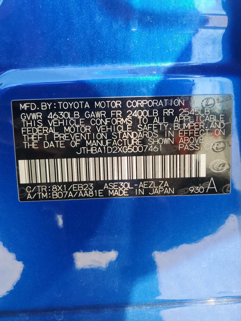 2016 LEXUS IS 200T JTHBA1D2XG5007461