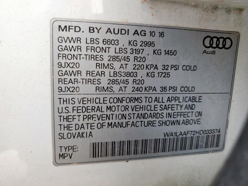 2017 AUDI Q7 PREMIUM WA1LAAF72HD033374
