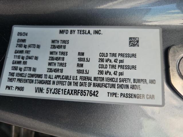 2024 TESLA MODEL 3 5YJ3E1EAXRF857642