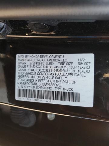 2022 HONDA RIDGELINE - 5FPYK3F5XNB006812