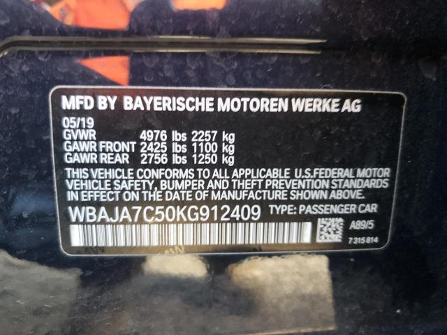 2019 BMW 530 XI WBAJA7C50KG912409
