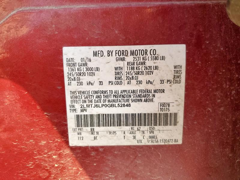 2016 LINCOLN MKX RESERV - 2LMTJ6LP0GBL52848