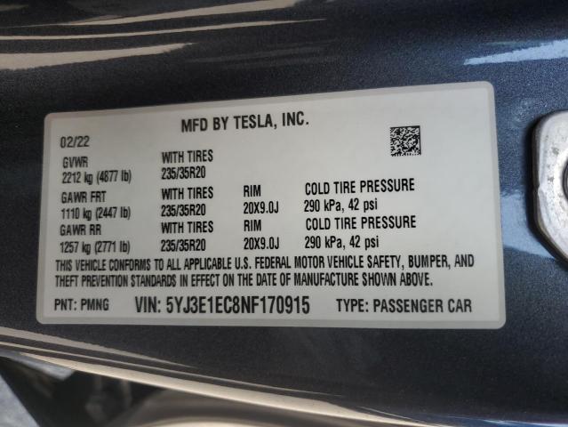 2022 TESLA MODEL 3 5YJ3E1EC8NF170915