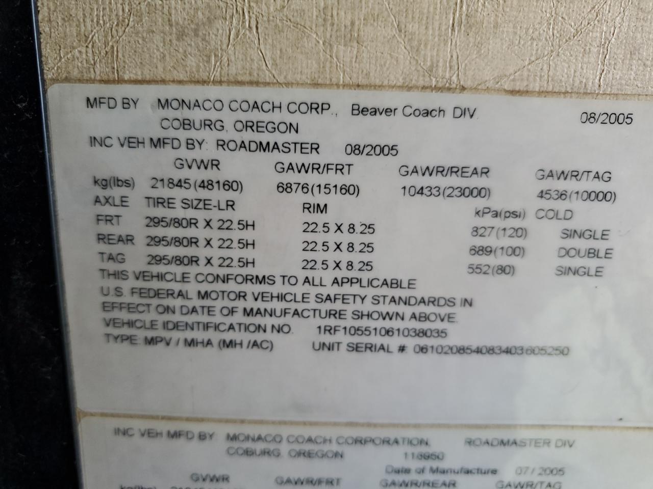 Lot #3254871862 2006 ROADMASTER RAIL MONOCOQUE