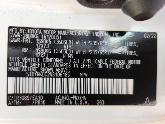 2022 TOYOTA SIENNA XLE 5TDYRKEC2NS106185