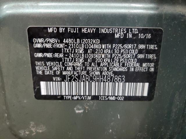 2017 SUBARU FORESTER 2.5I JF2SJABC9HH487863