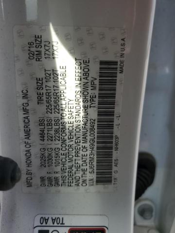 2016 HONDA CR-V SE 5J6RM3H49GL008492