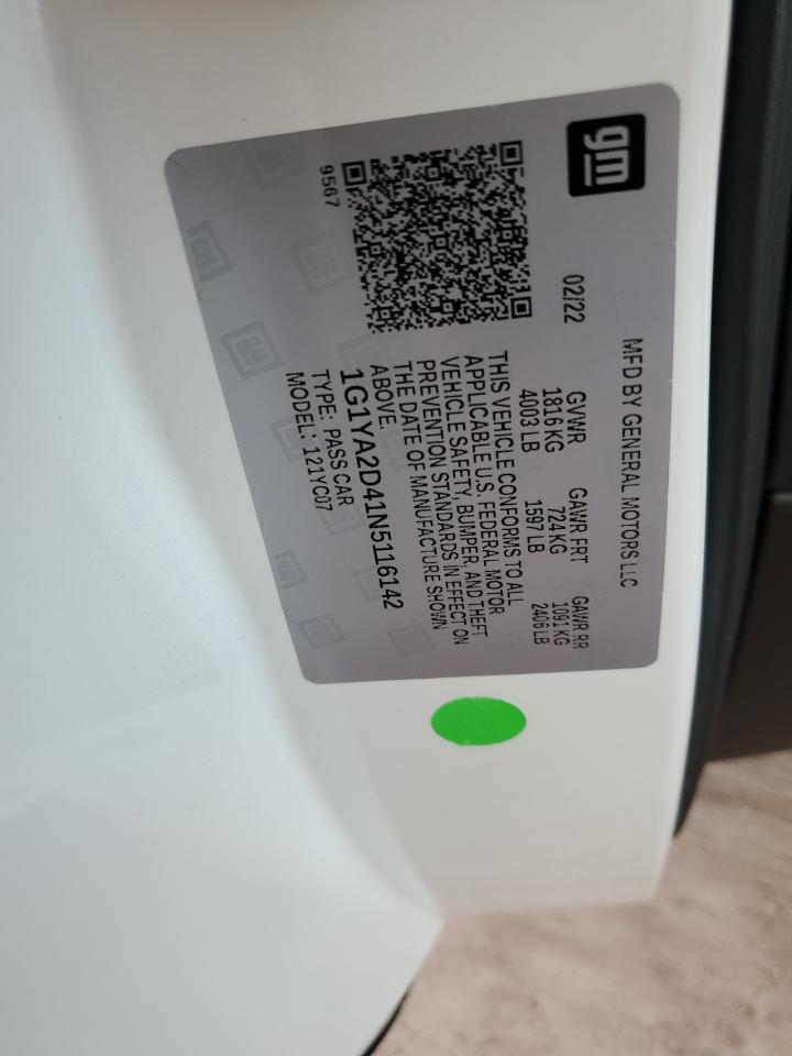 Lot #3318998386 2022 CHEVROLET CORVETTE STINGRAY 1LT