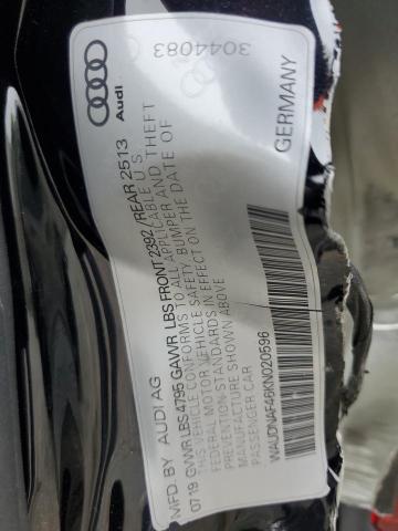 2019 AUDI A4 PREMIUM WAUDNAF46KN020596