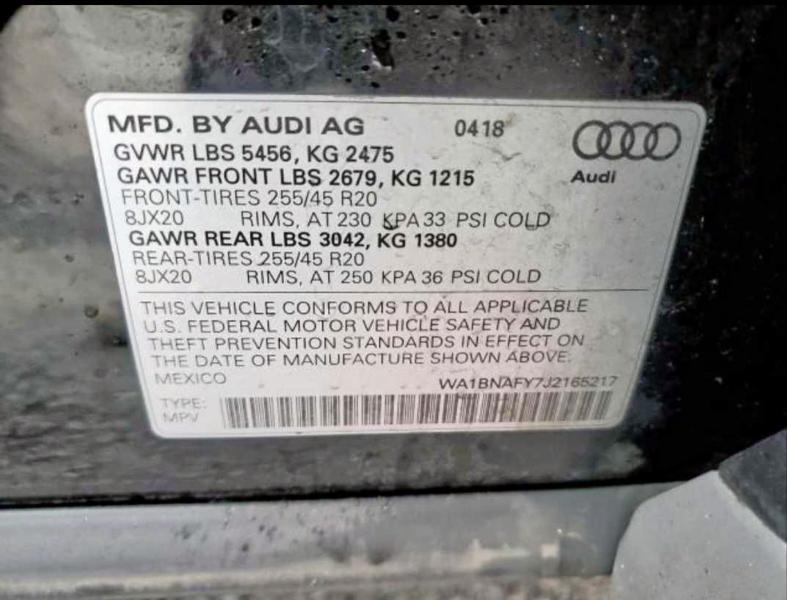 2018 AUDI Q5 PREMIUM WA1BNAFY7J2165217